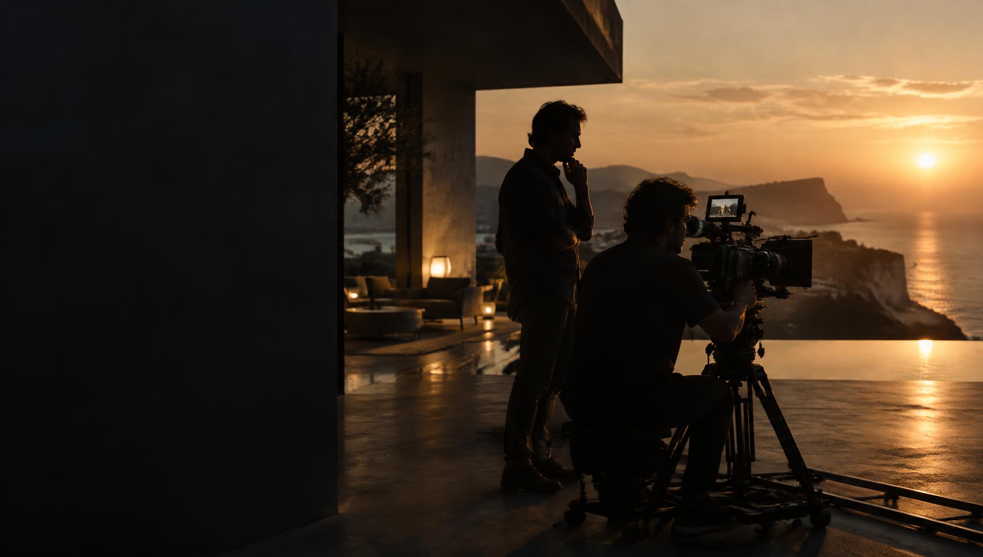 Equipo de Visionary Productions rodando al atardecer